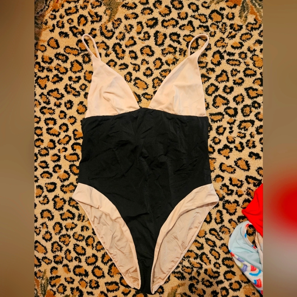 Onia Stylish Black and Cream  One Piece Swimsuit, New, M